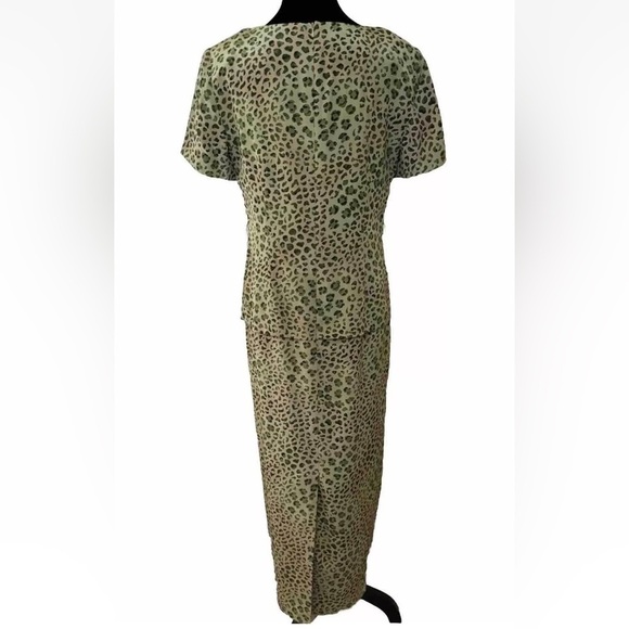 Vintage Spenser Jeremy 100% Silk Maxi Dress Sz 12 Green Leopard Print Mob Wife - Picture 3 of 10